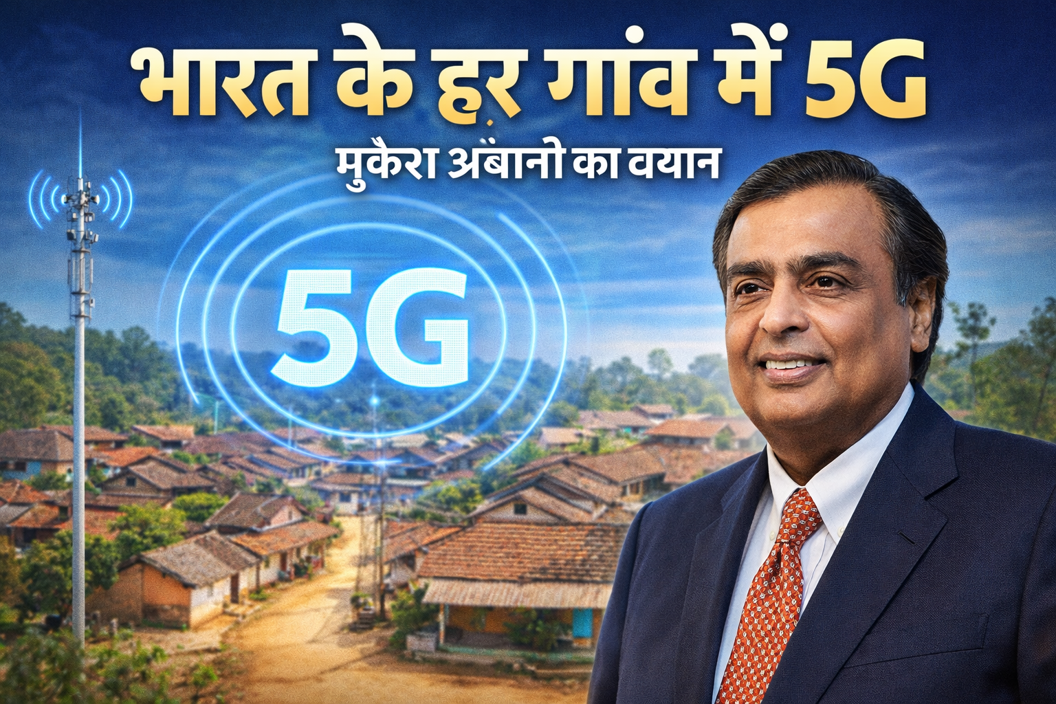 मुकेश अंबानी का बयान कि भारत के हर गांव में 5G नेटवर्क पहुंच चुका है, ग्रामीण भारत में डिजिटल कनेक्टिविटी