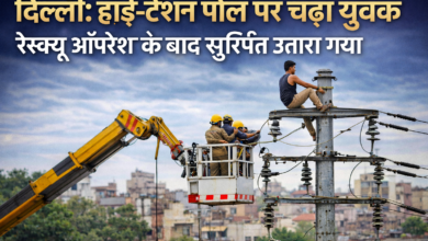 दिल्ली में हाई टेंशन बिजली के पोल पर चढ़े युवक को रेस्क्यू टीम ने सुरक्षित नीचे उतारा
