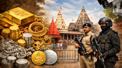 उज्जैन के मंदिरों में बढ़ी सुरक्षा के बीच सोने-चांदी के आभूषण और महाकाल मंदिर का दृश्य
