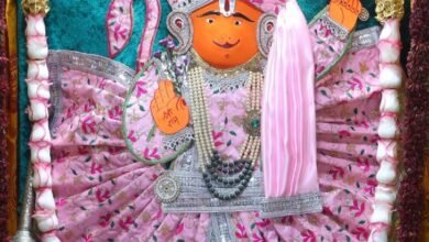 उज्जैन के गुमानदेव हनुमान गढ़ी मंदिर में गुलाबी घटा श्रृंगार में विराजित बाबा हनुमान