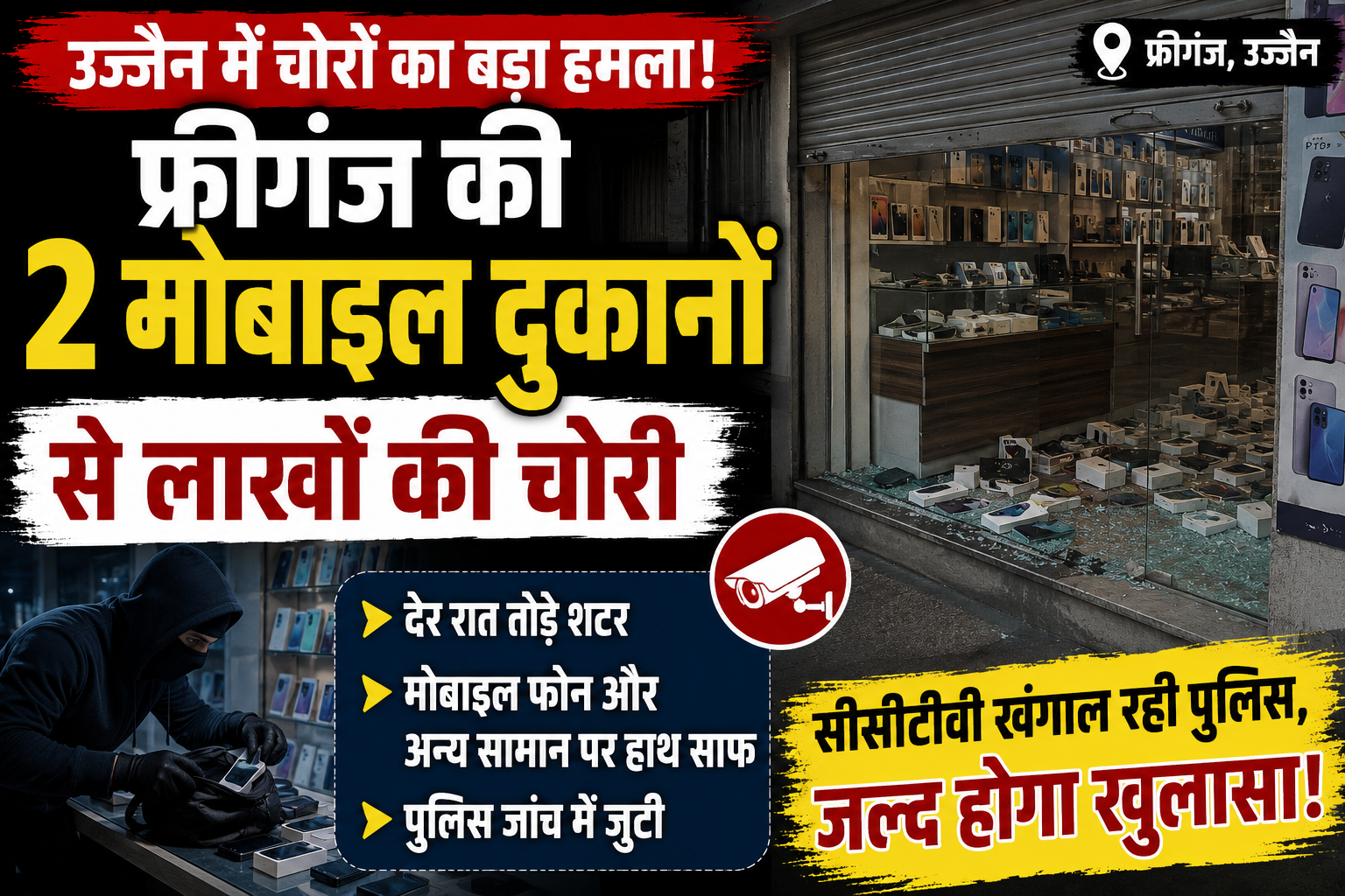 फ्रीगंज, उज्जैन में दो मोबाइल दुकानों में चोरी की सांकेतिक तस्वीर