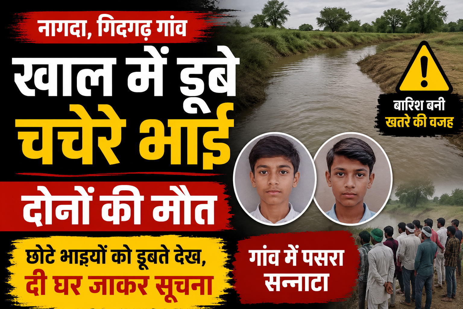 नागदा के गिदगढ़ गांव में खाल में डूबने से दो चचेरे भाइयों की मौत का सांकेतिक दृश्य