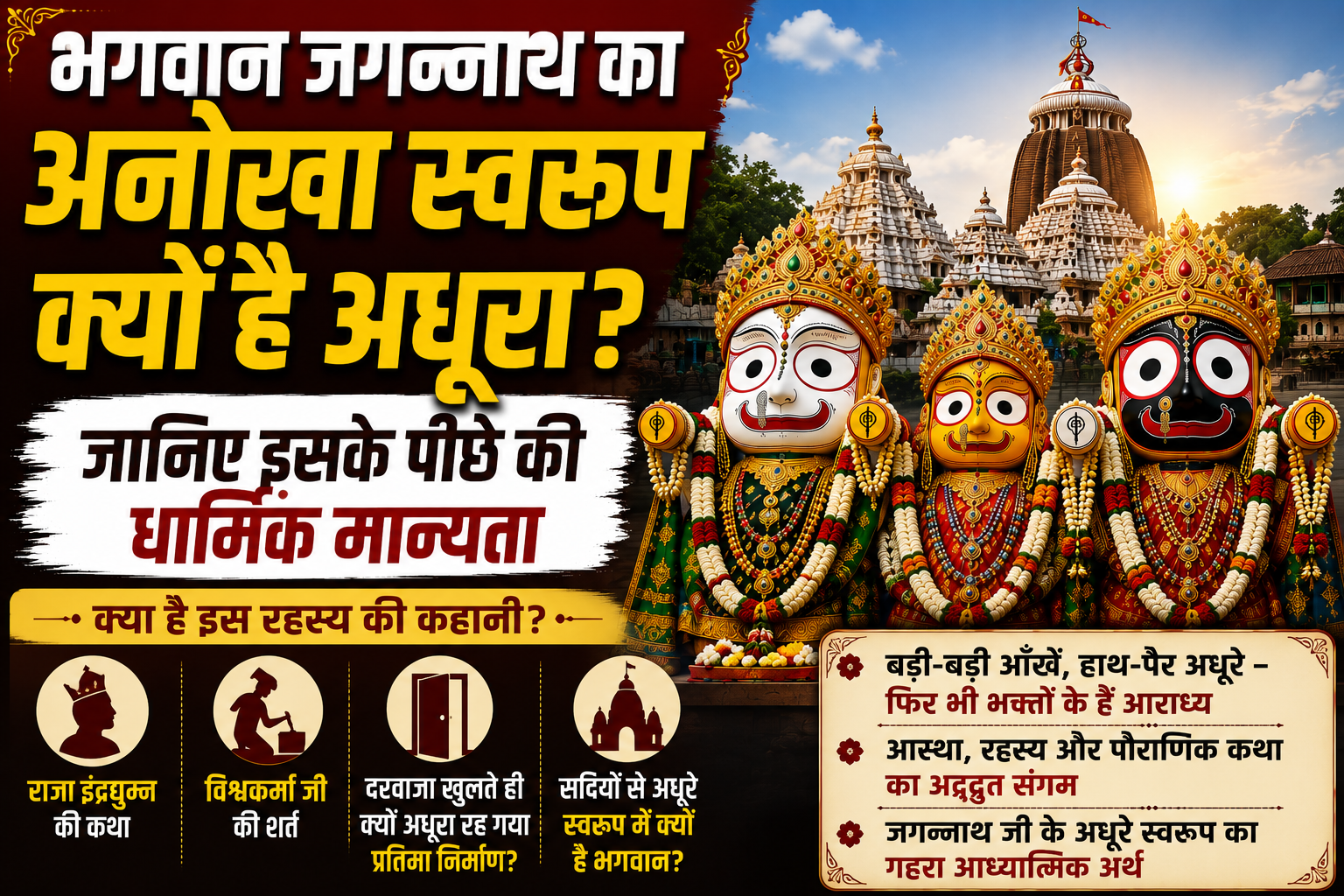 पुरी श्री जगन्नाथ मंदिर में भगवान जगन्नाथ, बलभद्र और देवी सुभद्रा की दिव्य प्रतिमाएं