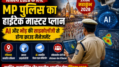 उज्जैन सिंहस्थ 2028 के लिए AI आधारित क्राउड मैनेजमेंट और हाईटेक सुरक्षा व्यवस्था दर्शाता प्रतीकात्मक दृश्य।