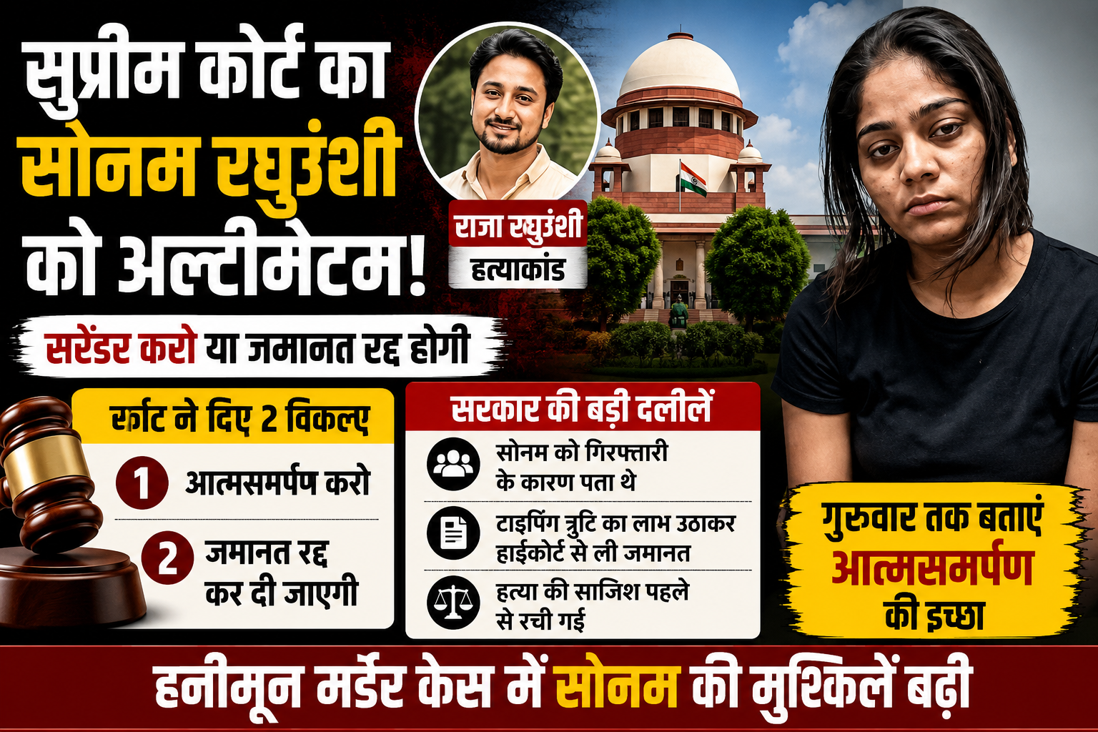 राजा रघुवंशी हत्याकांड की आरोपी सोनम रघुवंशी से जुड़ी न्यायिक कार्रवाई का प्रतीकात्मक चित्र।