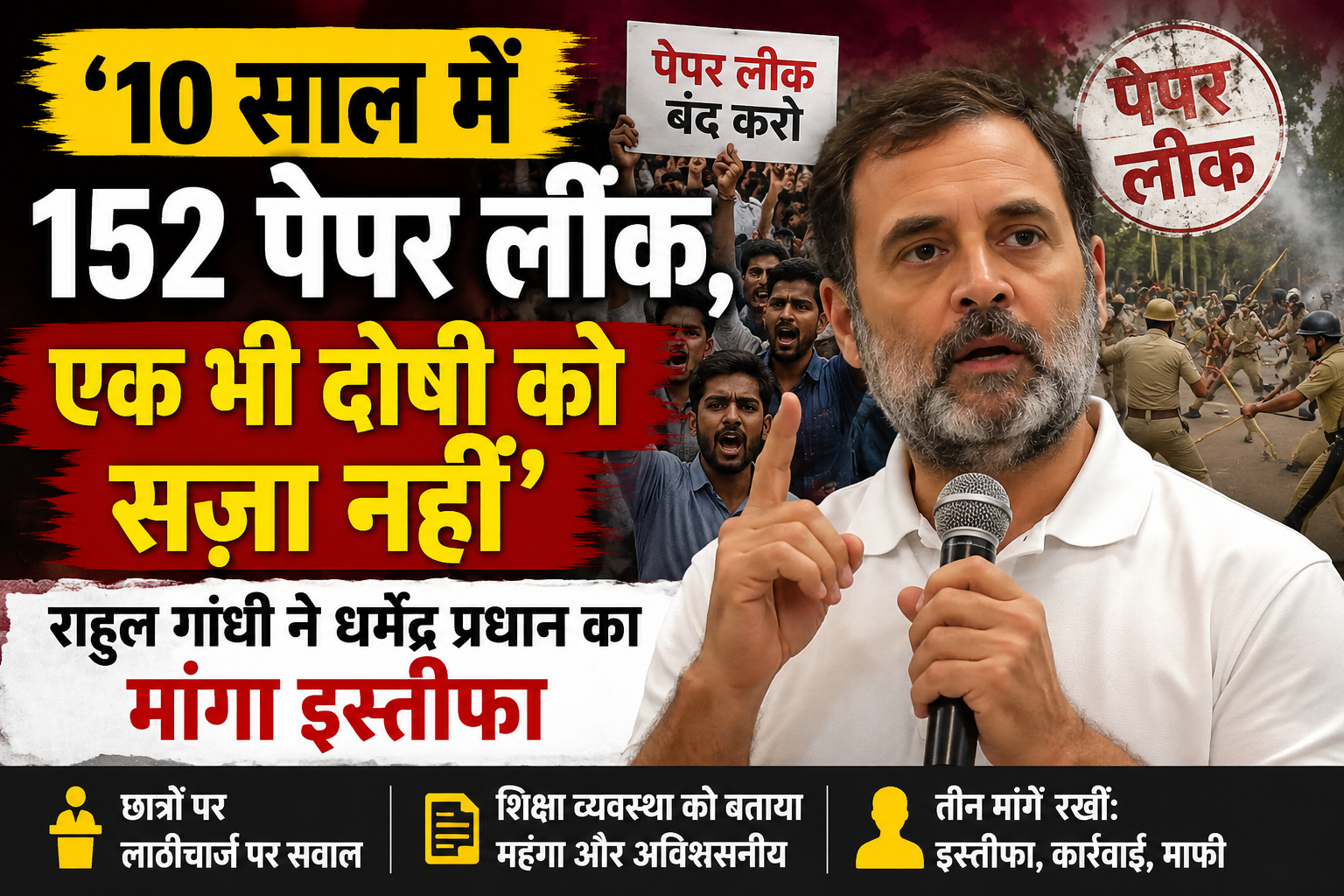 पेपर लीक और छात्र मुद्दों पर प्रेस वार्ता के दौरान बोलते राहुल गांधी
