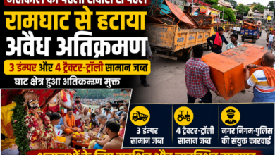 उज्जैन नगर निगम और पुलिस ने रामघाट से अवैध अतिक्रमण हटाया