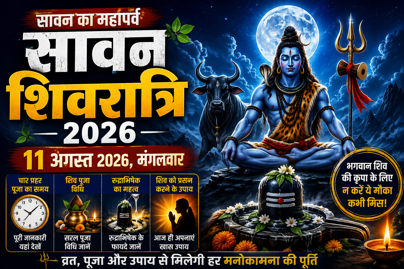 11 अगस्त को सावन शिवरात्रि, जानें पूजा मुहूर्त, चार प्रहर पूजा का समय और महत्व