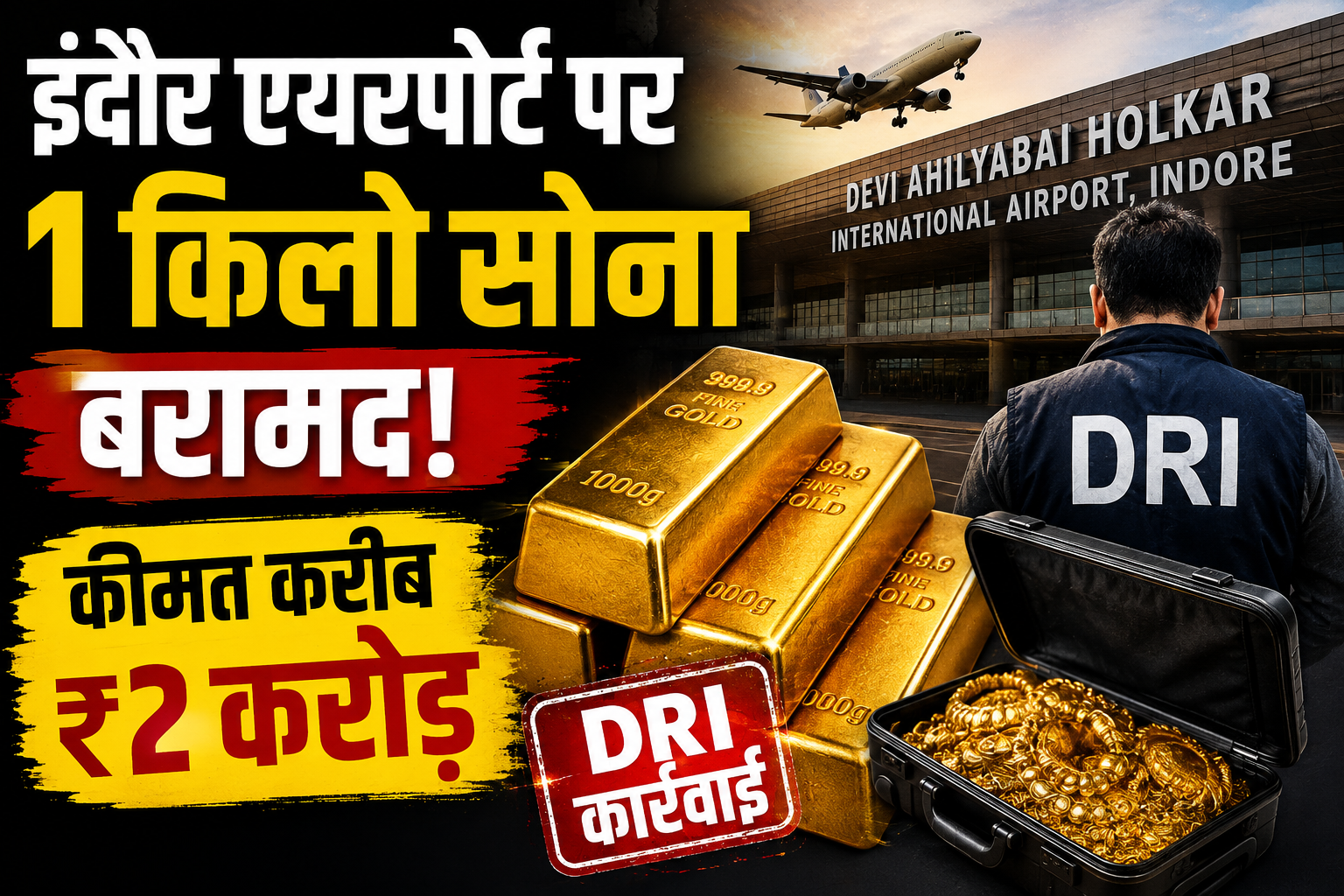 इंदौर एयरपोर्ट पर DRI की बड़ी कार्रवाई, अबूधाबी से आए यात्री के पास मिला ₹2 करोड़ का सोना