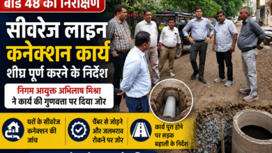 उज्जैन वार्ड 48 में सीवरेज कनेक्शन कार्य का निरीक्षण करते निगम आयुक्त अभिलाष मिश्रा