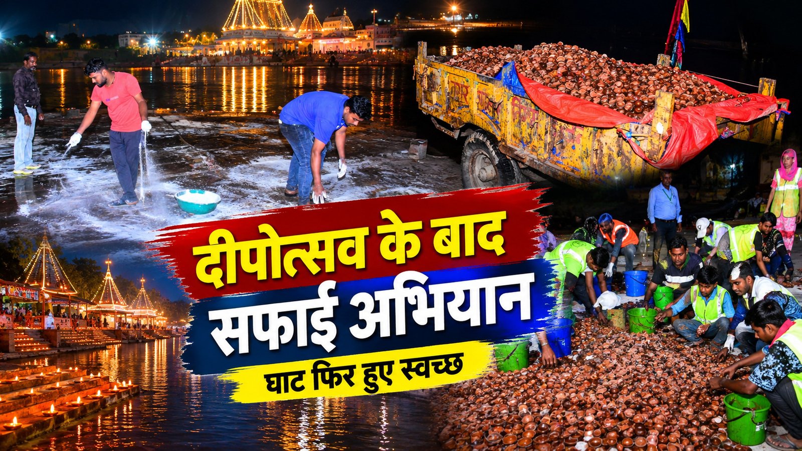 उज्जैन दीपोत्सव के बाद रातभर सफाई, सुबह तक साफ हुए क्षिप्रा घाट