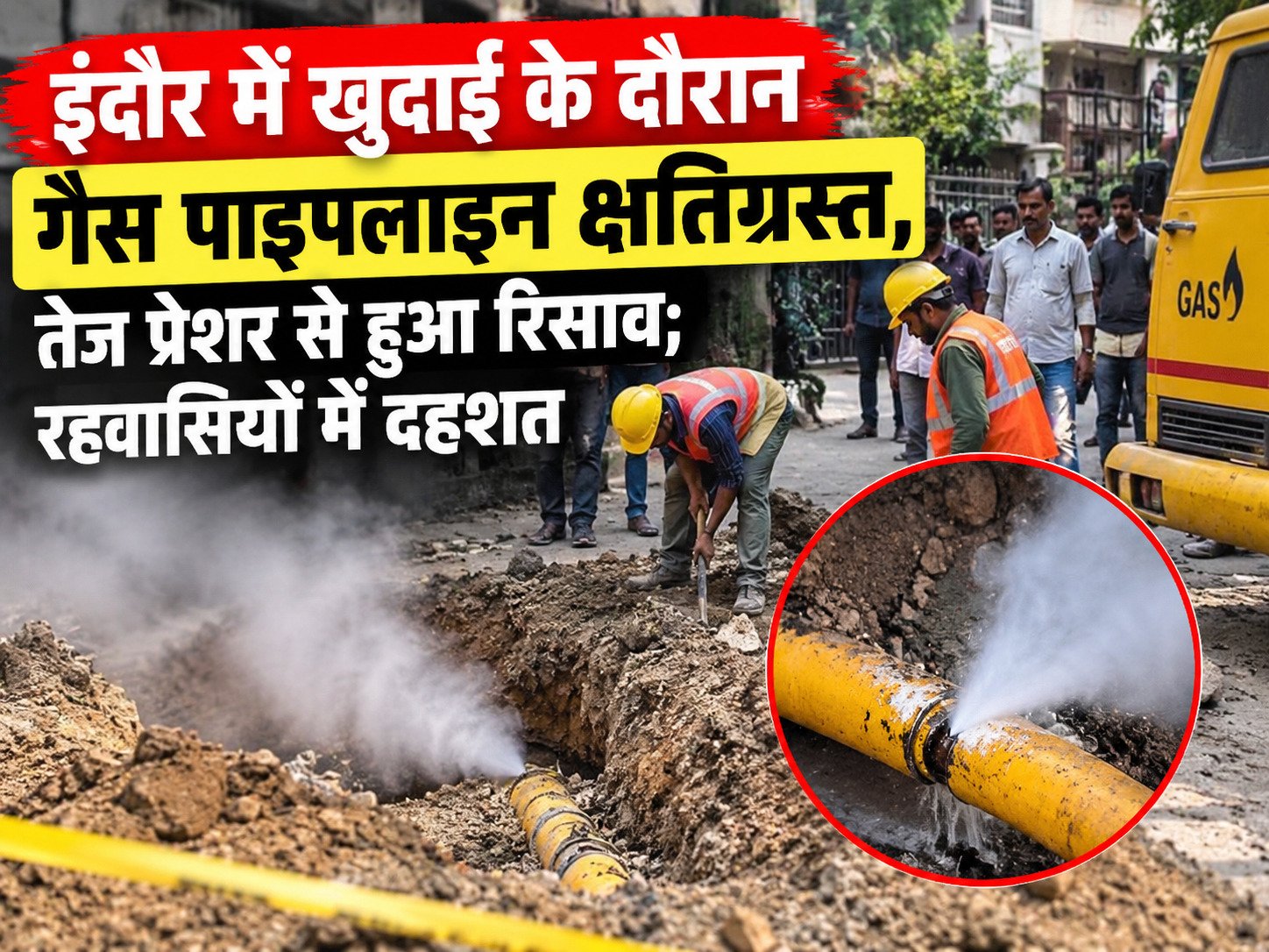 इंदौर के सुमन नगर में गैस पाइपलाइन लीकेज, खुदाई के दौरान हादसा